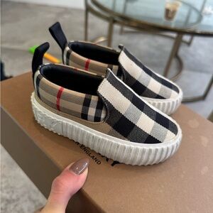 Burberry Beige and Black Check Sneakers